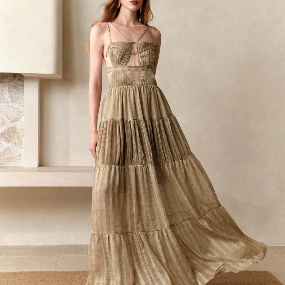 Khaki Casual Women's Tie-Dye Beach Wedding Guest Dress